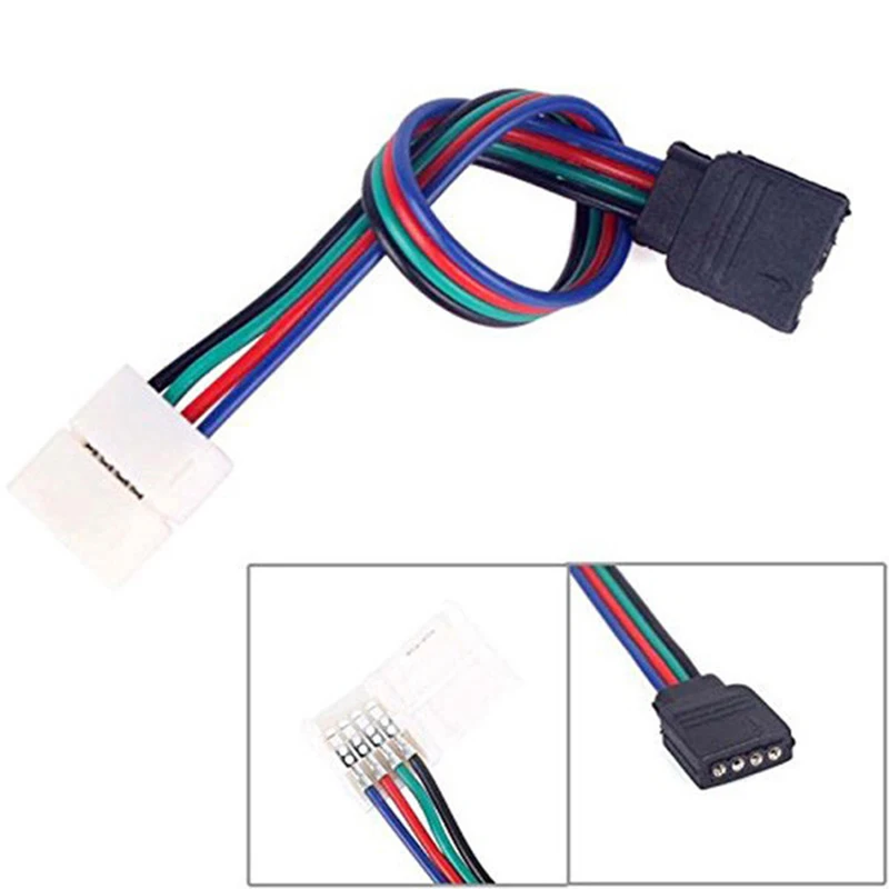 10mm RGB 4Pin female to 4 Pin LED Strip Connector for LED 3528 5050 Light Strip 4pin Needle Connector Adapter Wire Cable