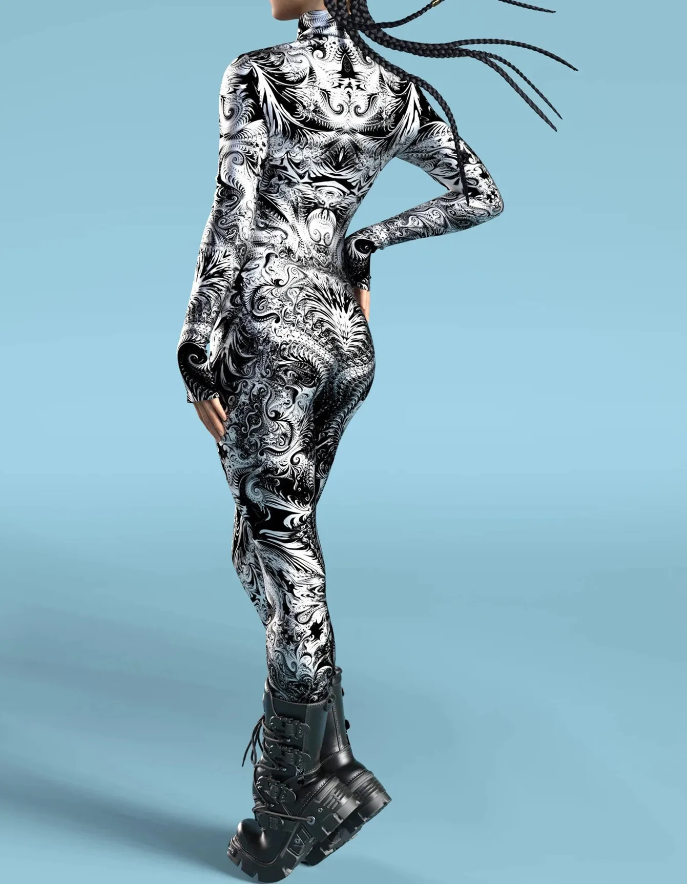 Halloween Roboter Festival Cosplay Kostüm Rüstungsanzug Fischschuppen-Druck Kleidung für Frauen Rollenspiel Party Bodysuit Outfits – Detail 8