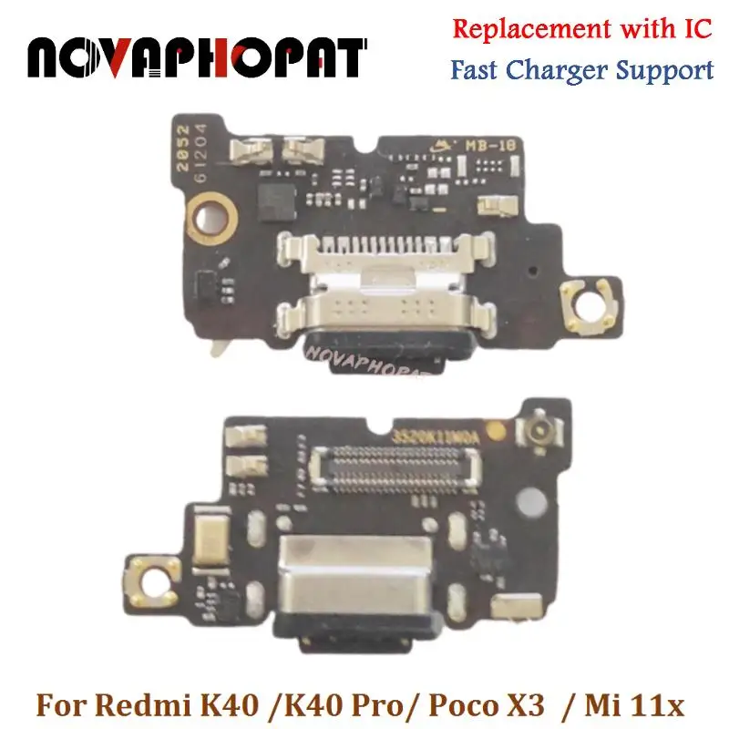 

Novaphopat For Xiaomi Redmi K40 Pro Poco F3 Mi 11X USB Dock Charging Port Fast Charger Plug Microphone Flex Cable Board With IC