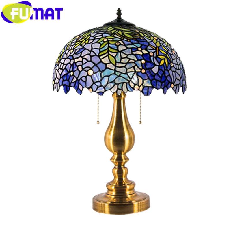 Tiffany Table Lamp Stained Glass Retro Wisteria Desk Lamp Study Hotel Villa Decorative Table Light Bedroom Bedside Night Light