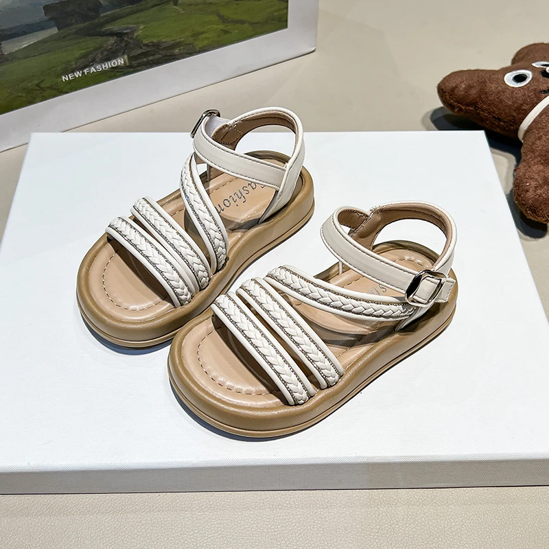 

YUYIN 2026 Girls' Summer Woven Sandals Children's Casual Shoes Thick-Soled Breathable Open-Toe Fashion Kids' Beach Sandals