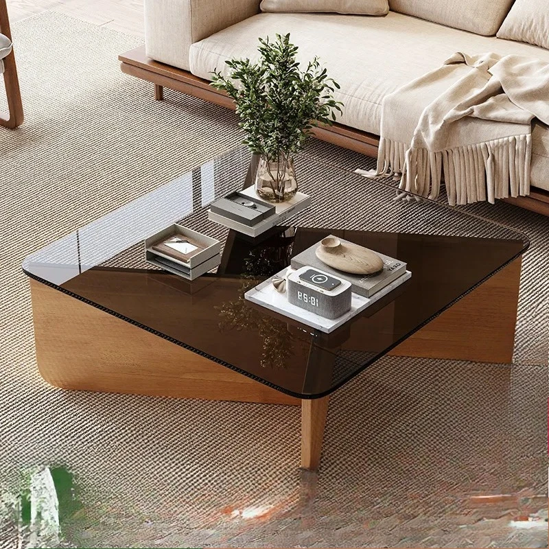 Modern simple coffee table 90CM square tempered glass coffee table scratch-resistant and wear-resistant household living room li
