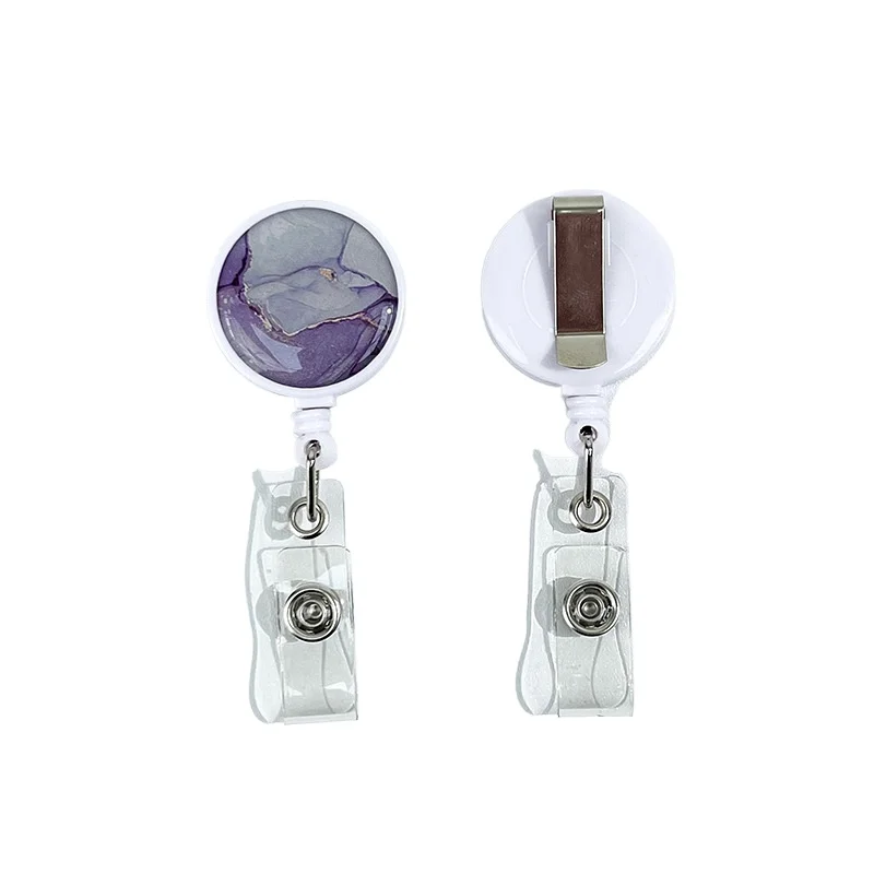 Creative Retractable marble Badge Reel card Holder clip Badge Reel Nurse Doctor Student Card Reel Clip