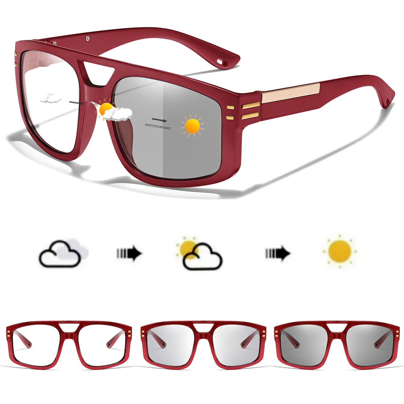 AliExpress NONE Photochromic Sunglasses Unisex Outdoor Sports Square Goggles for Cycling Fishing Driving Golf Travel Beach Casual Driving