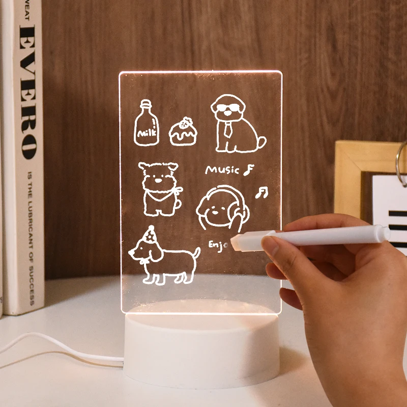 

1set Acrylic Erasable Night Light Handwritten Blank DIY Atmosphere Light Message Board Home Bedroom Decoration Gift