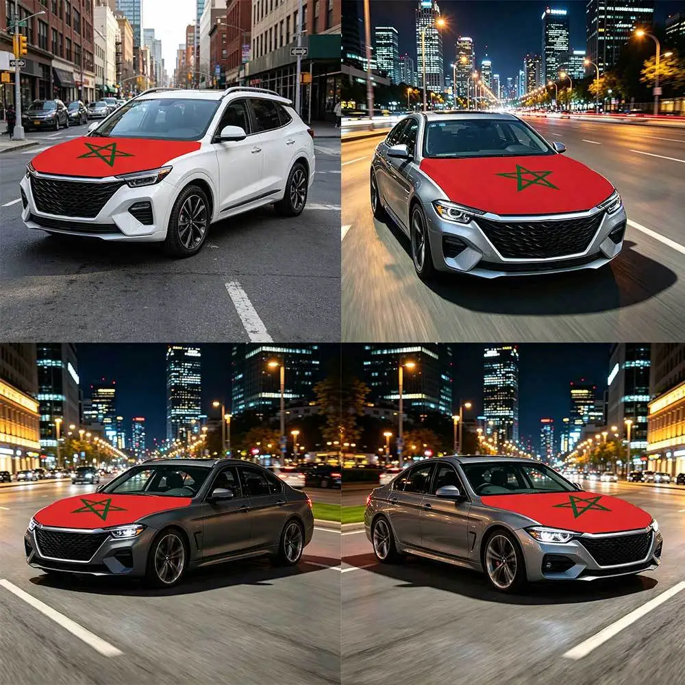 National Morocco Flag Banner Car Hood Cover Flag Elastic Fabrics Engine Cover, Stretch Fabric Cover, Detachable Auto Accessory view 3