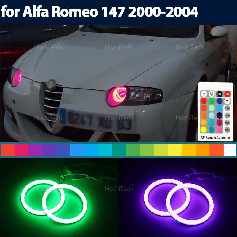 

16-Color RGB Cotton LED Angel Eyes Ring Remote Control Headlight Ring Kit for Alfa Romeo 147 2000 2001 2002 2003 2004