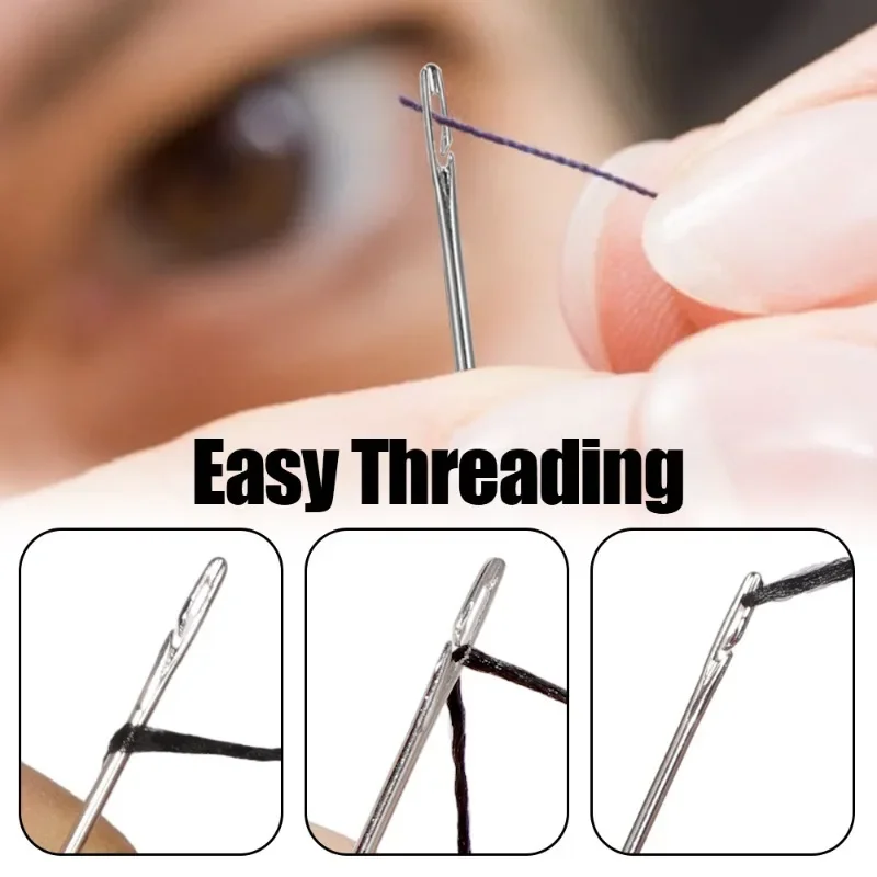 Stainless Steel Blind Sewing Needle Self Threading Needles Side Hole Elderly Hand Apparel Stitching Pin Home DIY Sewing Supplies