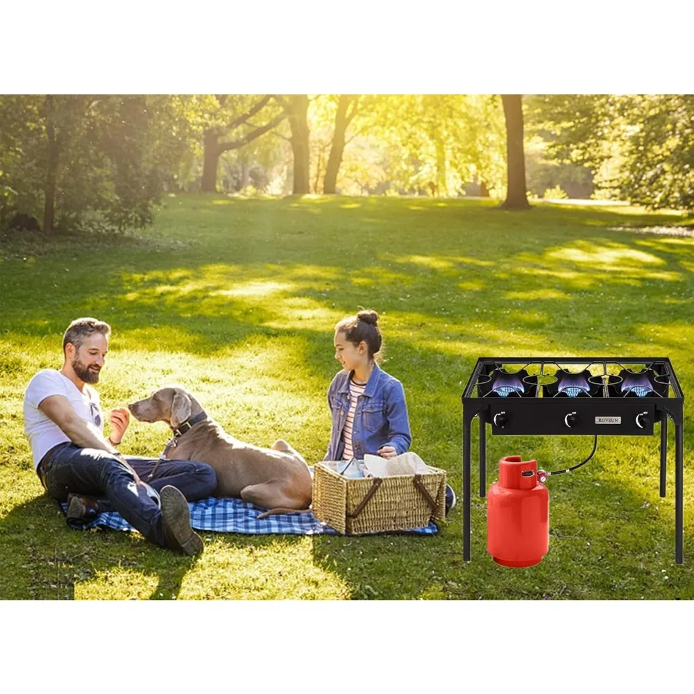 

2/3 горелка, уличная газовая плита на пропане, подставка высокого давления, плита для приготовления пищи на заднем дворе, кемпинга, домашнего пивоварения, консервирования, жарки индейки