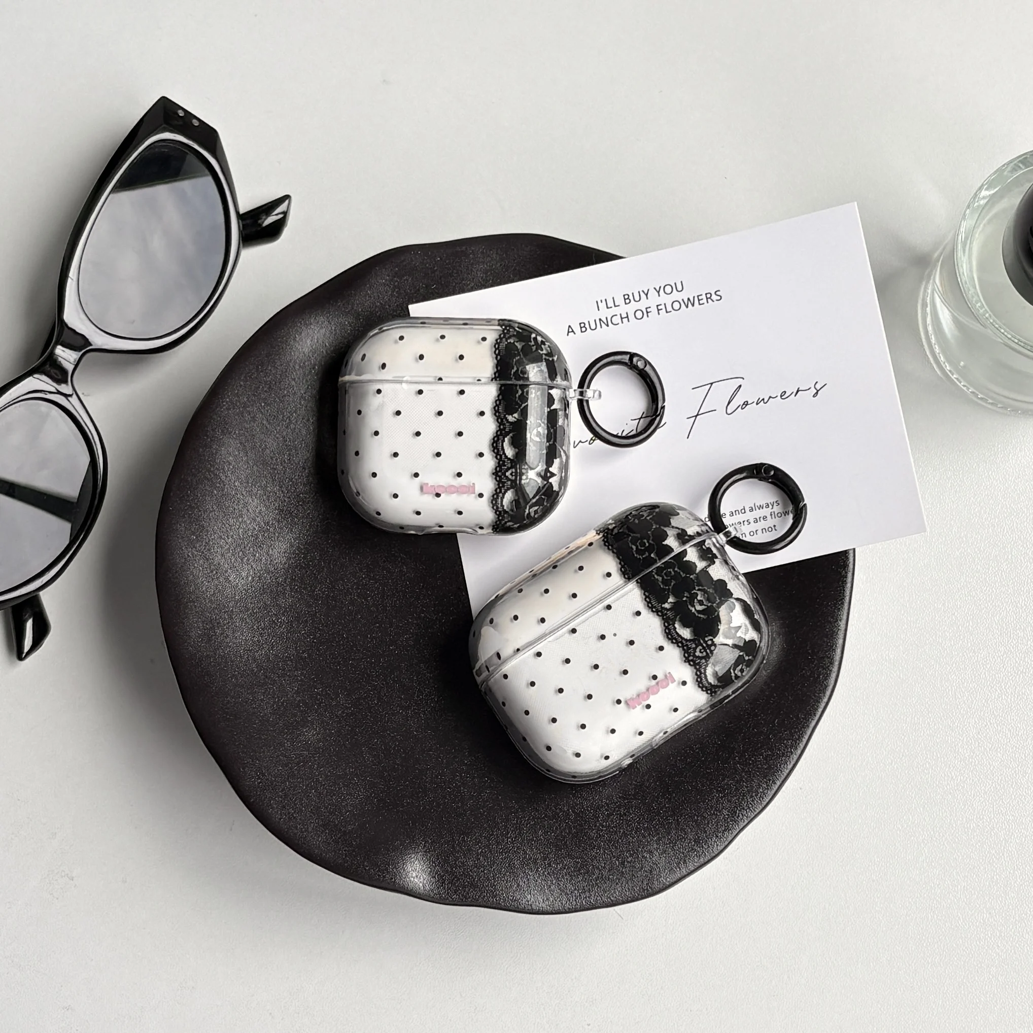 Simple Fashion Black Polka Dot Lace Pattern Transparent Protective Earphone Case Cover Case For AirPods 1 2 3 4 5 Pro Pro2 Pro3