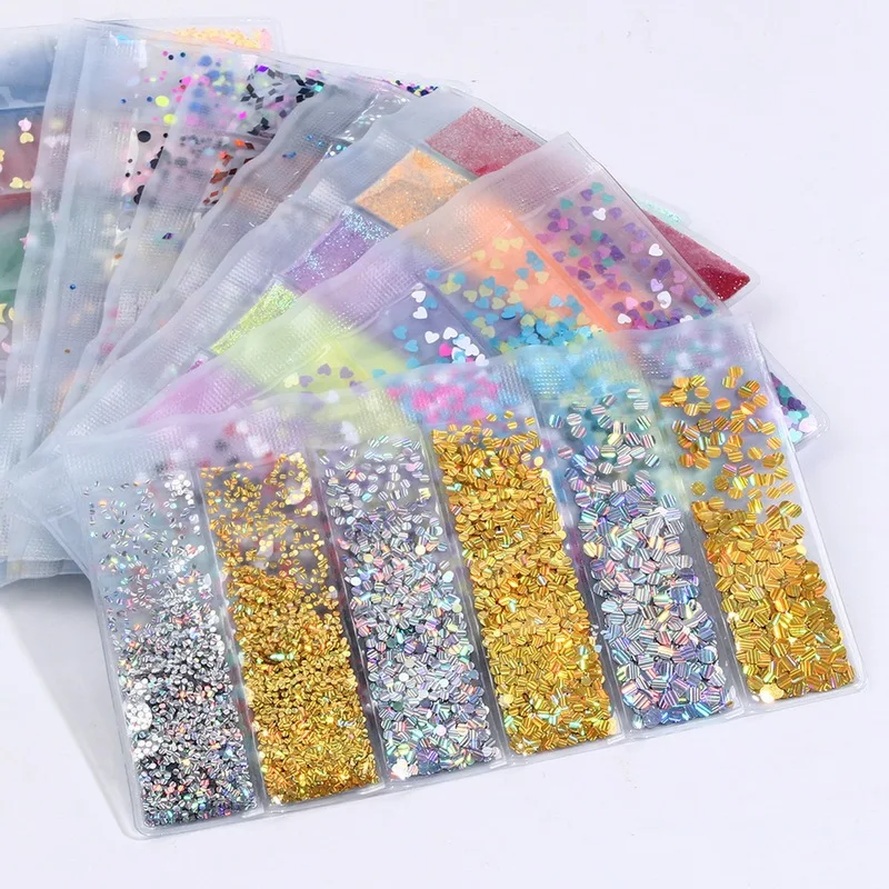 1 Pack Mxied Style Holographic Nail Art Decoration Sequins Designer Decals Manicure Glitter Nails Accessories Nail Supplies Tool