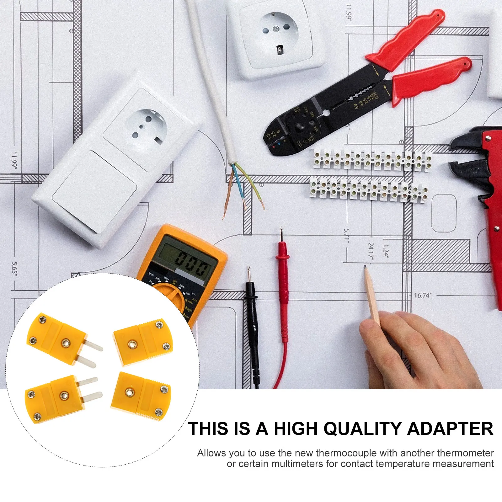 

4pcs K Type Thermocouple Connector Adapter Joint Plug 2 Pin Plastic High Temperature Resistant Glass Fiber Nylon Yellow Air Gas