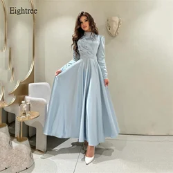 Eightree Blue Elegant A-Line Evening Dresses High Neck Prom Gown Full Sleeve Saudi Arabia Formal Party Gowns vestidos de festa