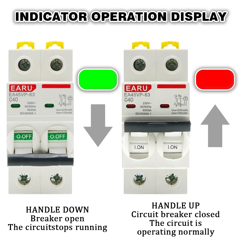 AC MCB C Type 230V 50/60HZ Mini Circuit Breaker Overvoltage and Undervoltage Protection 6A 10A 16A 20A 25A 32A 40A 50A 63A 1P+N