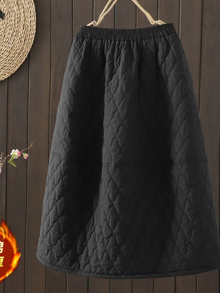 Thickened Winter Half-length Puffy Skirt Women's High-waist Retro Style Durable Cotton down Floral Embroidery Warm Frock