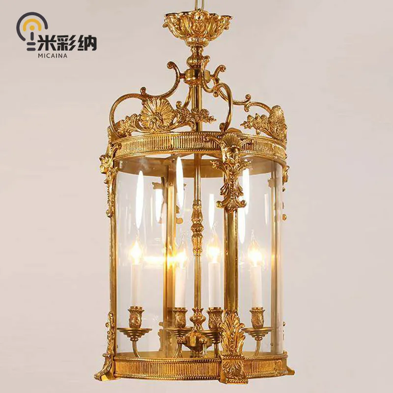 French chandelier European restaurant all-copper entrance balcony corridor foyer rural retro luxury atmosphere