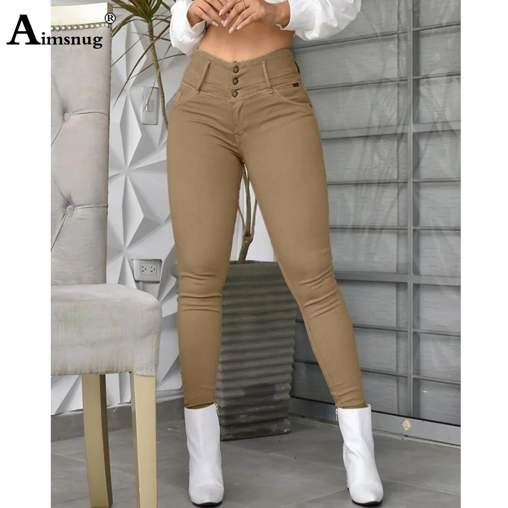 Women High Cut Fashion Pencil Pants 2025 American And European Sexy Triple-Buttons Legging Lady Slim Bottom Outfits Gray Bronze