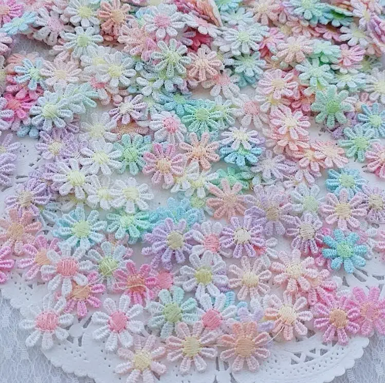 50 Pieces Flower Embroidered Lace Trim Ribbons Fabric Applique DIY Sewing Handmade Craft Materials Clothes Accessories Home Dec