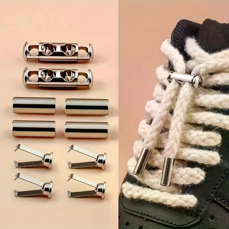 10Pcs No Tie Shoelace Locks Spring Buckle Adjustable Metal Clips No Install Sturdy Durable For Hoodies Jacket