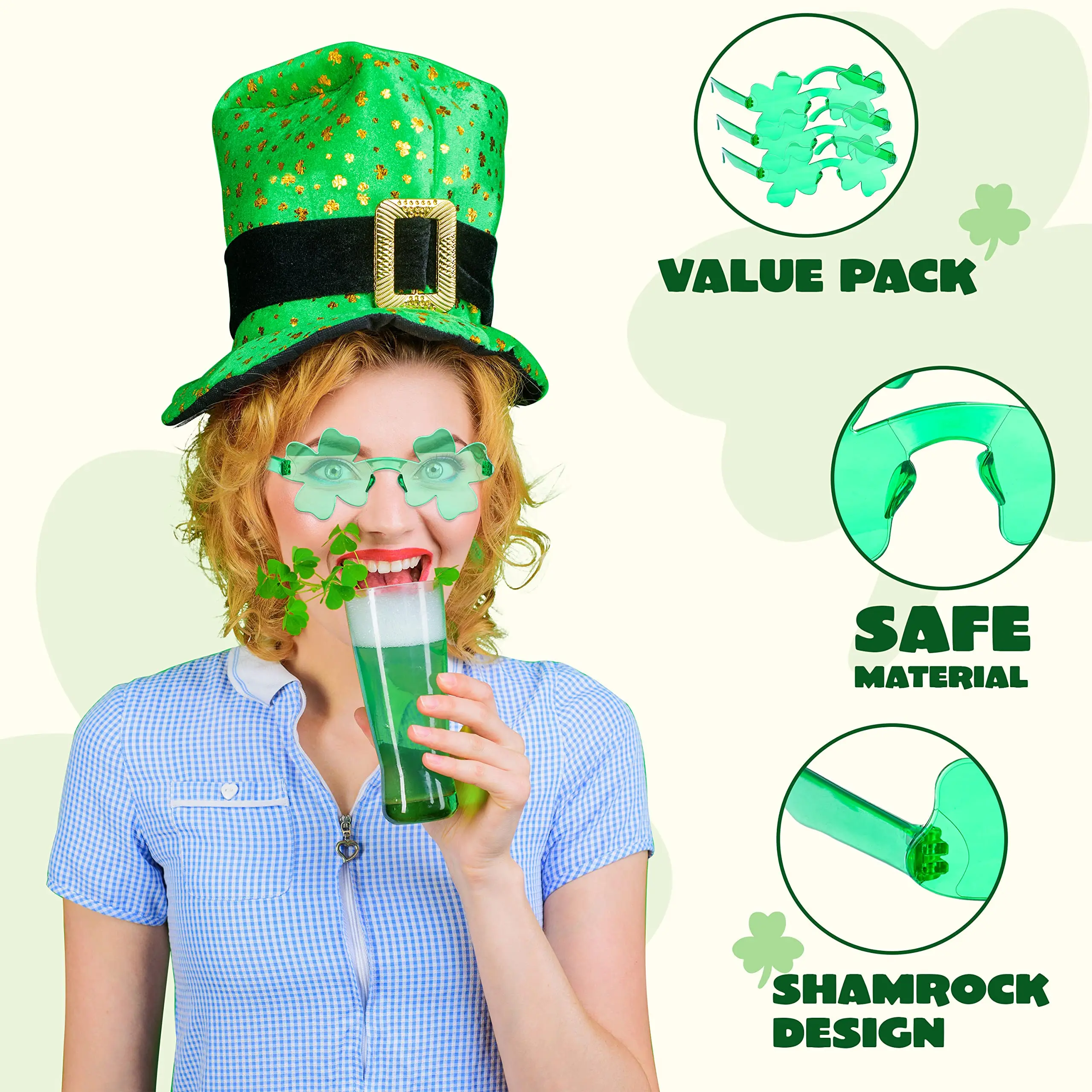 1Pc Funny Sunglasses Clover Glasses Saint Patrick Glasses for Women & Men Cosplay Party Outfit Accessories Holiday glasses