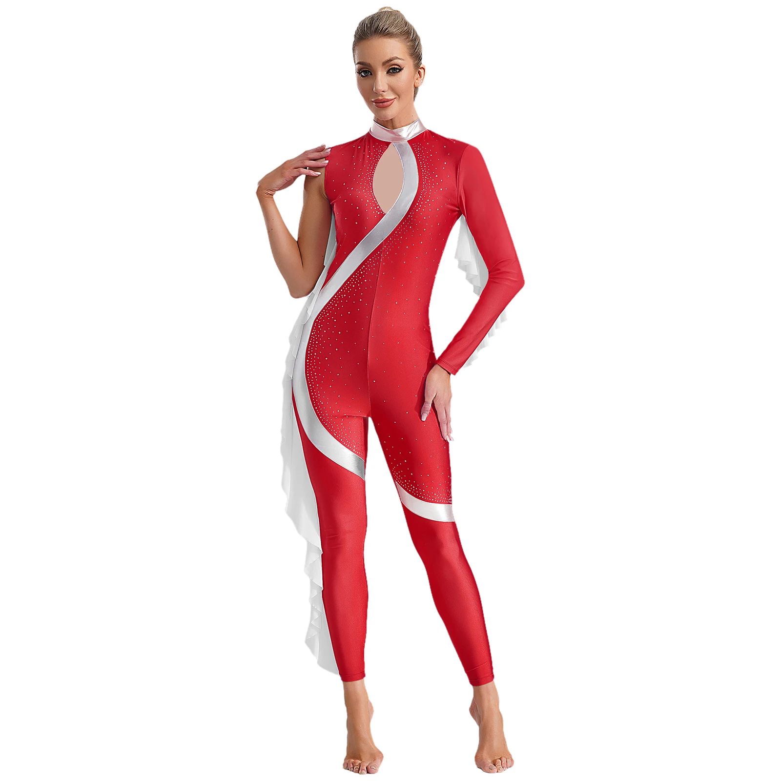 S-3XL tamaño mujer Ballet danza gimnasia leotardo metálico brillante diamantes de imitación cuerpo completo leotardo mono para fiesta de rendimiento