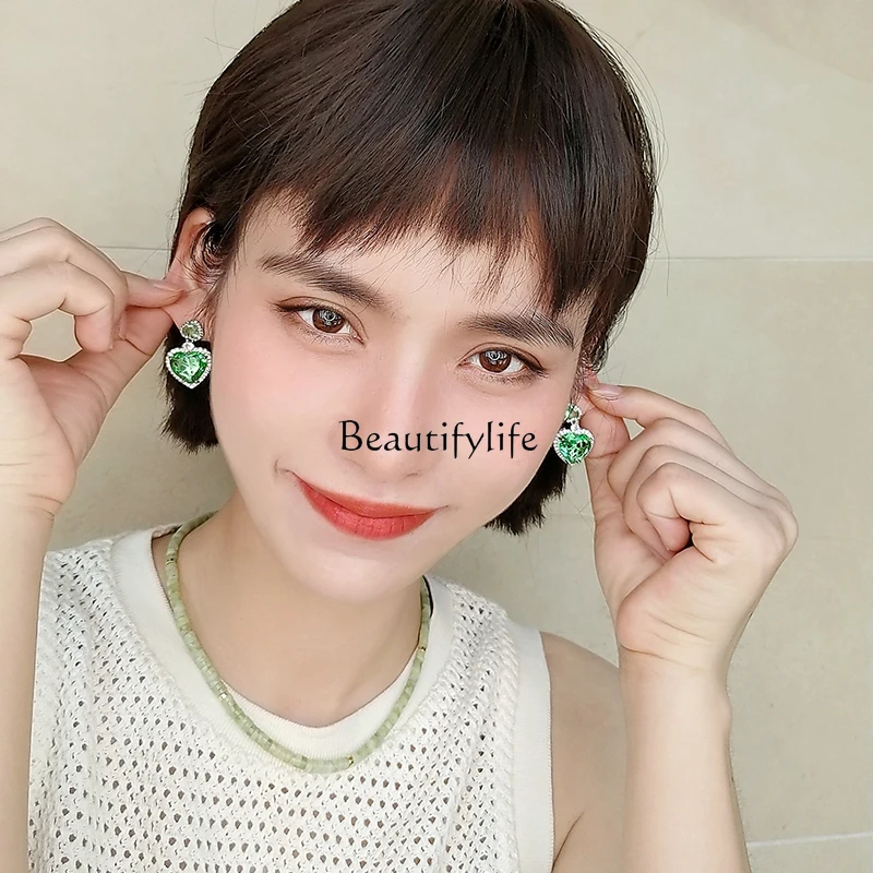 Niche Rhinestone Three-Dimensional Love Heart Earrings 2022 New Trendy Earrings Light Luxury High-Grade Sweet Cool