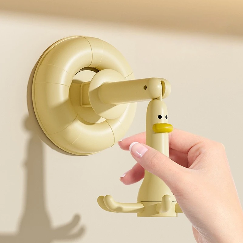 Cute Duck Six-clawed Fish Suction Cup Hook Storage Non-perforated Rice Spoons Spatulas Cookware Rotating Bathroom Hanging Hook