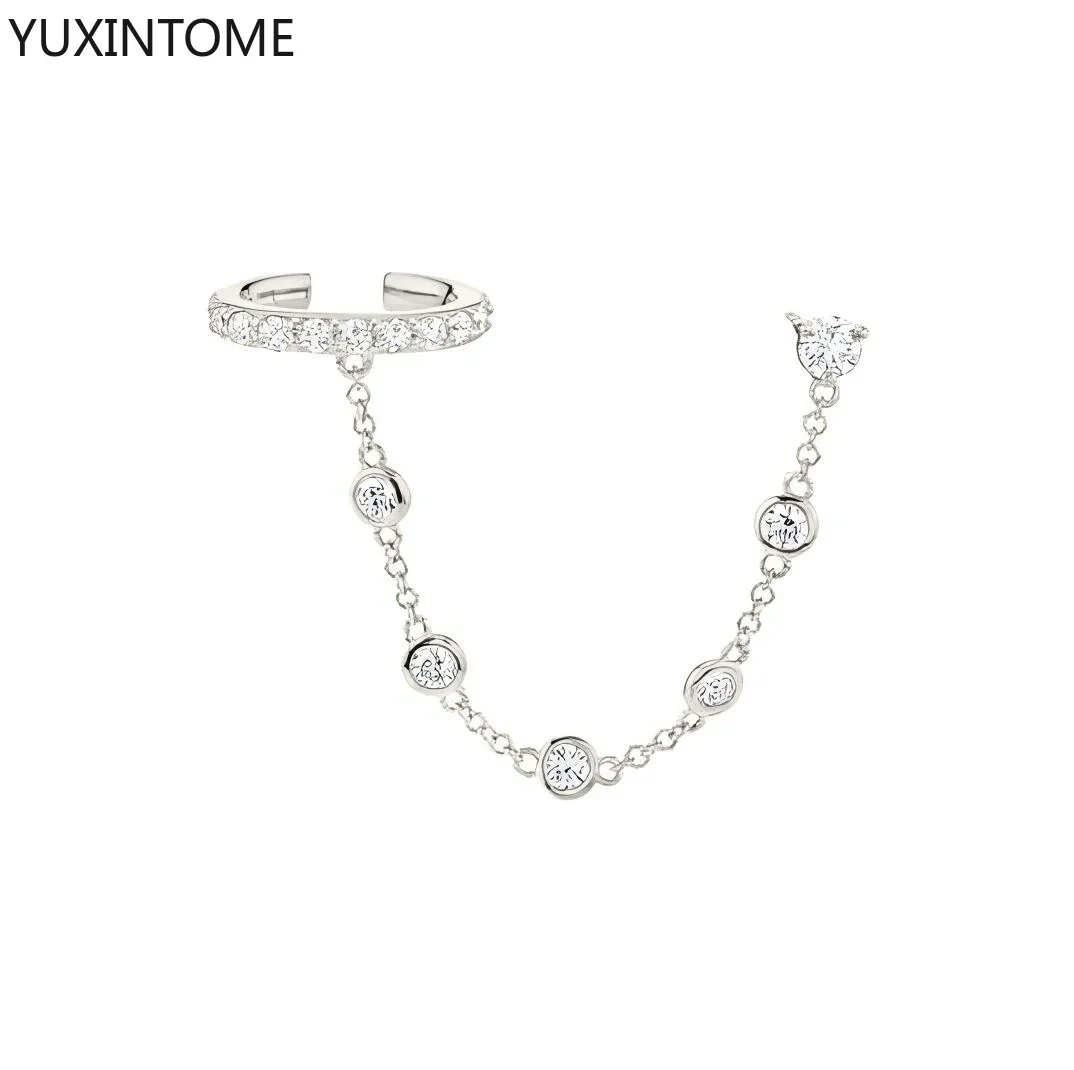 Women's 925 Silver Crystal Chain Tassel Dangle Earrings