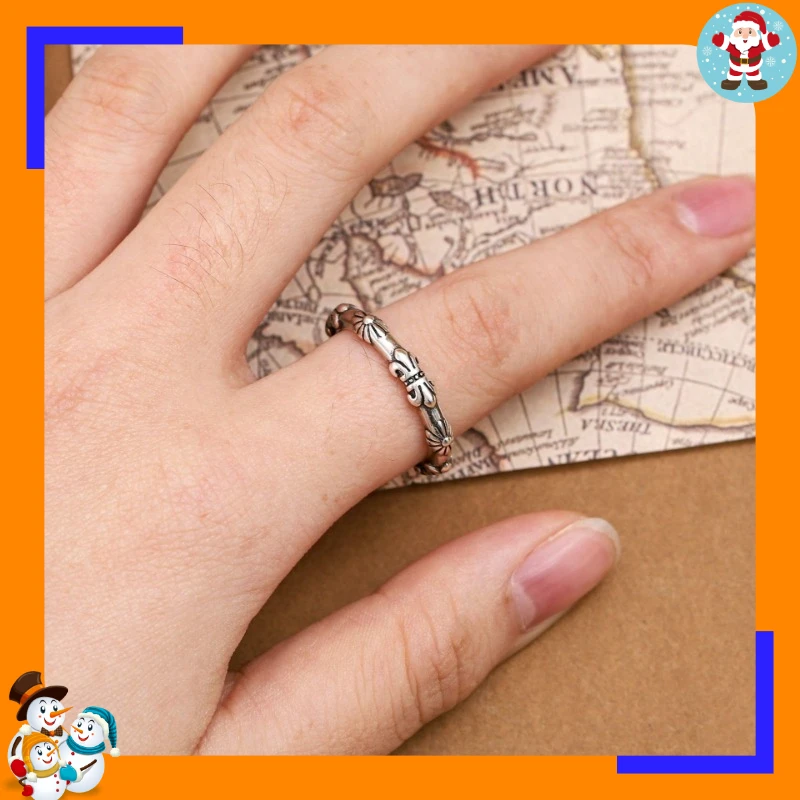 Embossed Crusader Flower Ring Women's Vintage Fashion Personality Heavy Industry Iris Open Ring Sweet Cool Index Finger Ring
