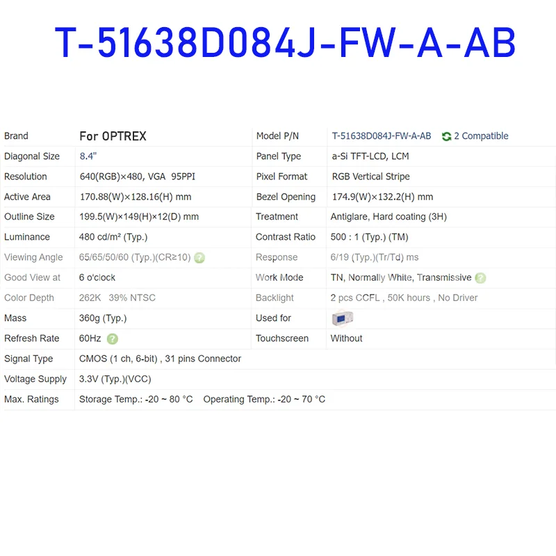 T-51638D084J-FW-A-AB 8.4 Cal oryginalny LCD Panel wyświetlacza dla OPTREX Brand New and Fast Shipping 100% testowane