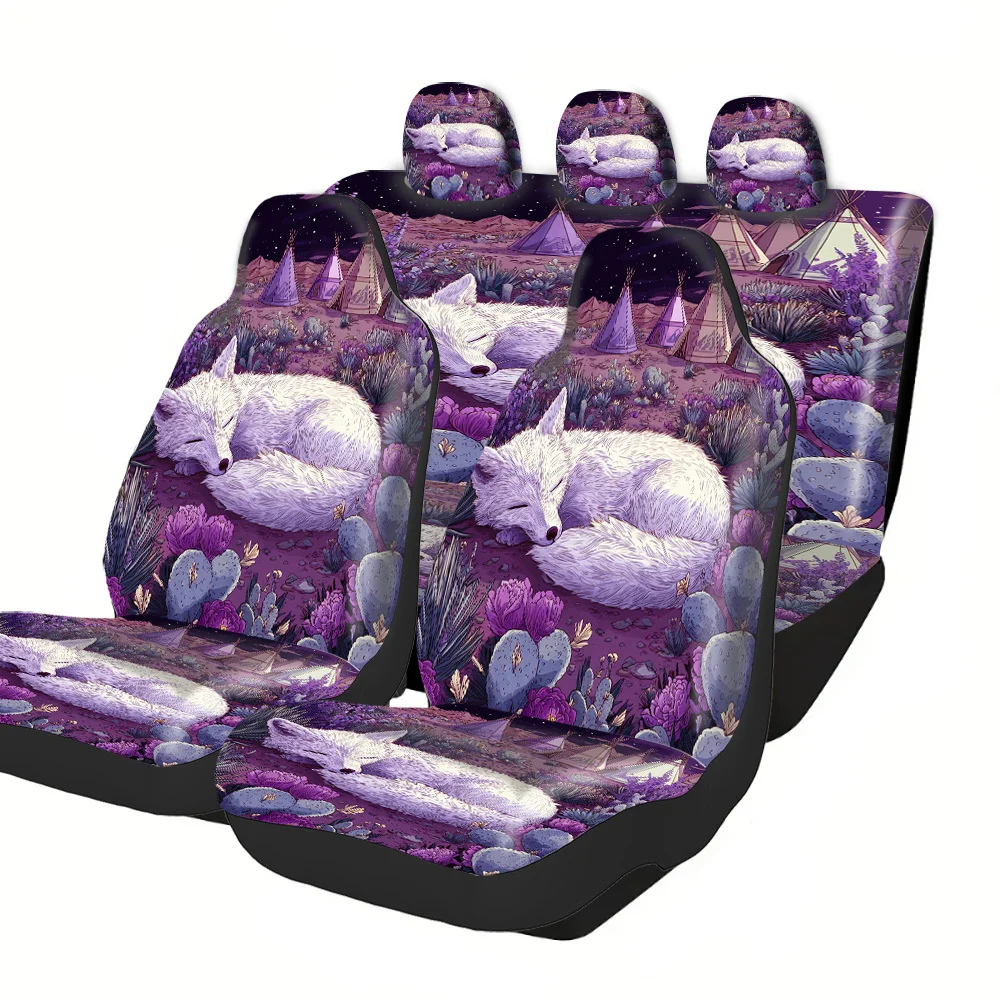 2-5 Seat Set Car Seat Covers Breathable Polyester Universal Fox Prairie Design For Trucks Suvs Off-Road Cars Festive Halloween C