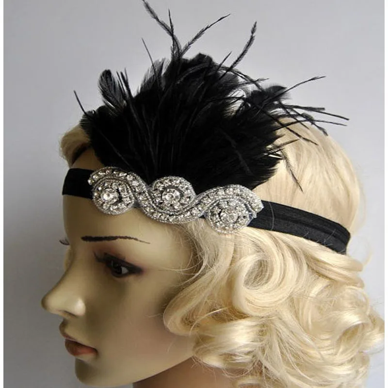 1920s Hairband Headpiece Black Feather Flapper Headband Headdress Vintage Costume Makeup Ball Decoration Hairband for Women