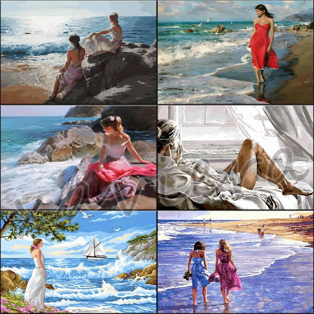 

5D Diy Diamond Painting Sexy Girl Seaside Scenery Cross Stitch Full Square Drill Mosaic Rhinestones Embroidery Kits Home Decor