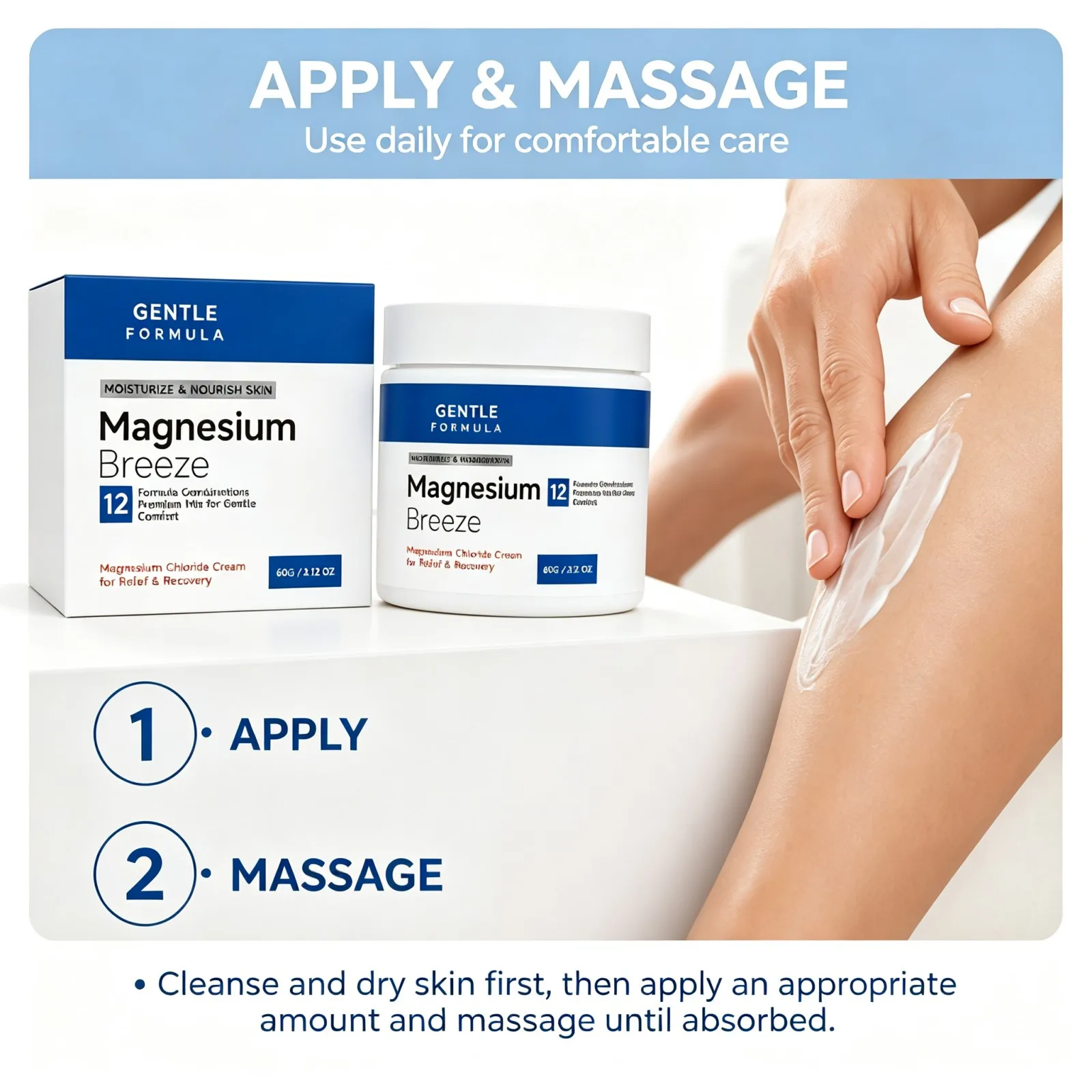 Magnesium-Körpercreme 60g, Post-Workout-Massage, Entspannung vor dem Schlafengehen, Beruhigend, Feuchtigkeitsspendend für Gelenke und Knie, Sanfte Hautpflege – Detail 2