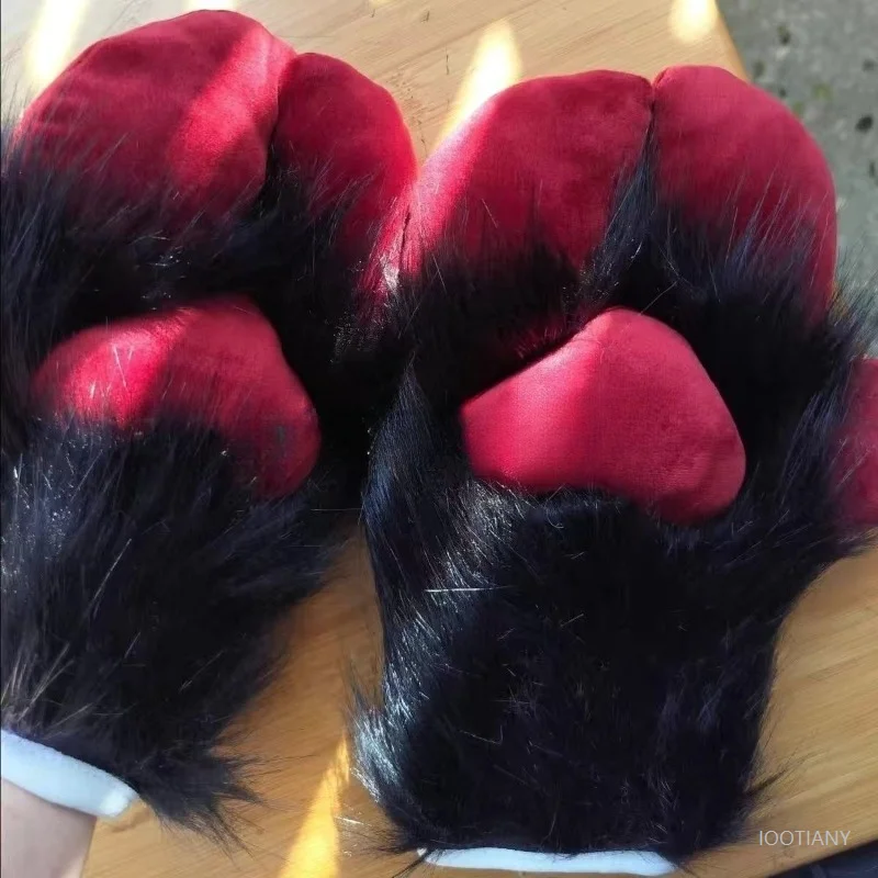 Peludo ovelha garra pata luvas bonito fursuit kigurumi cosplay animal luvas de pelúcia quente macio kig cordeiro luva Holloween role play prop