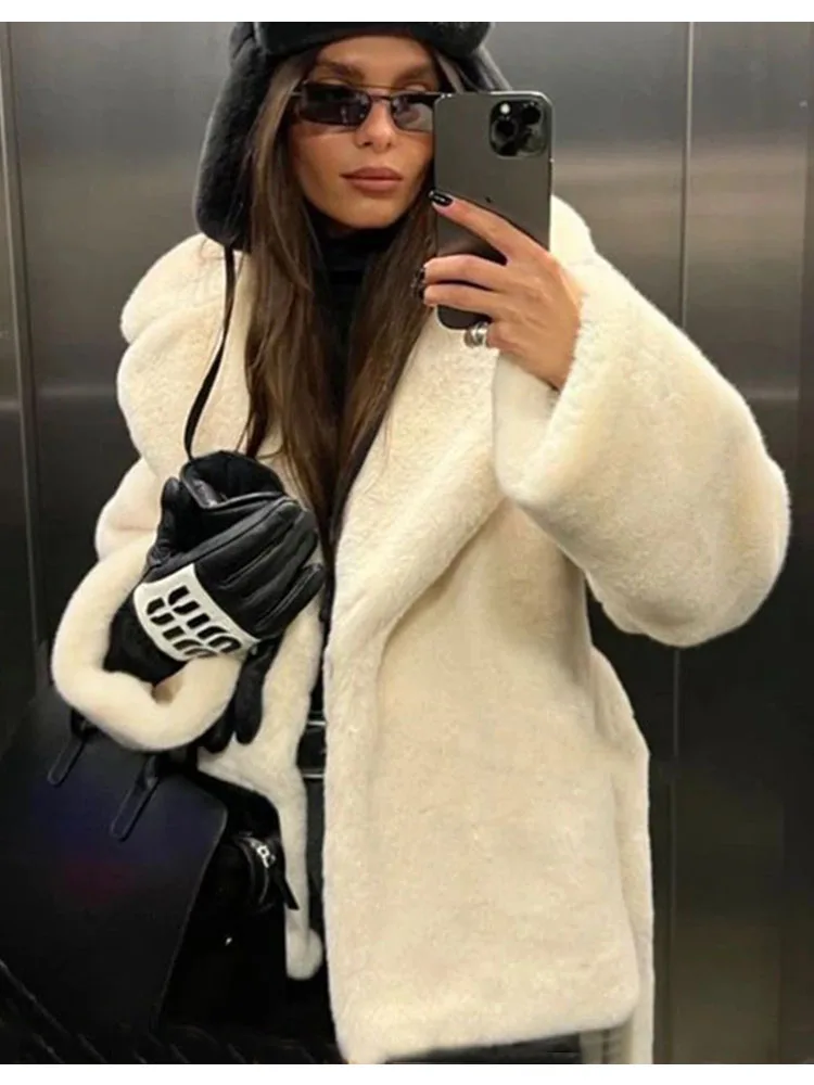 ZADORIN Winter Coats for Women 2024 Luxury Lapel Belted White Faux Fur Coat Women Fashion Loose Fur Jacket Chic Fluffy Fur Coats