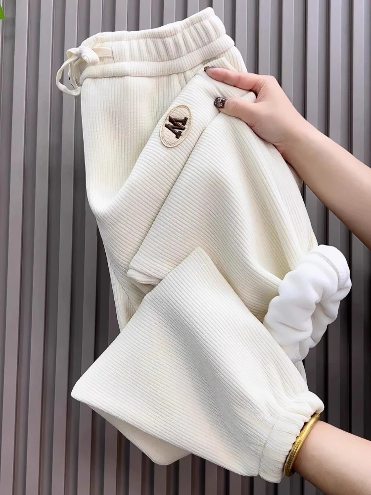 Winter Velvet Chenille Sweatpants Women Korean High Waist Thickened Warm Slacks 2025 New All-Match Loose Plus Size Harlan Pants