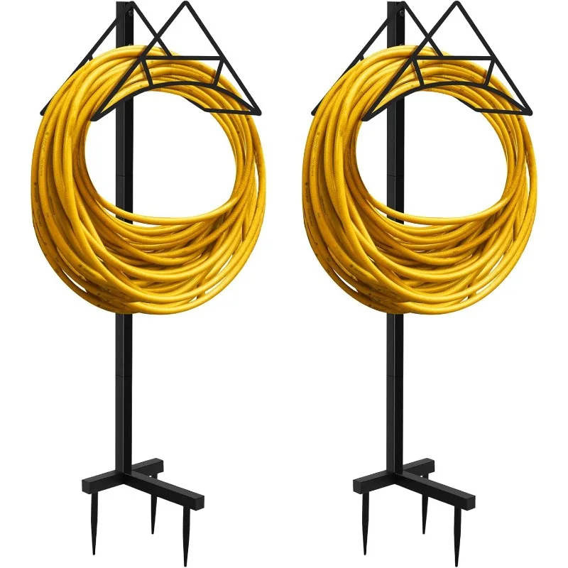

2 Pcs Freestanding Garden Hose Holders Outside Heavy Duty Metal Water Hose Stand Holder Storage Hanger Reel Rack Detacha