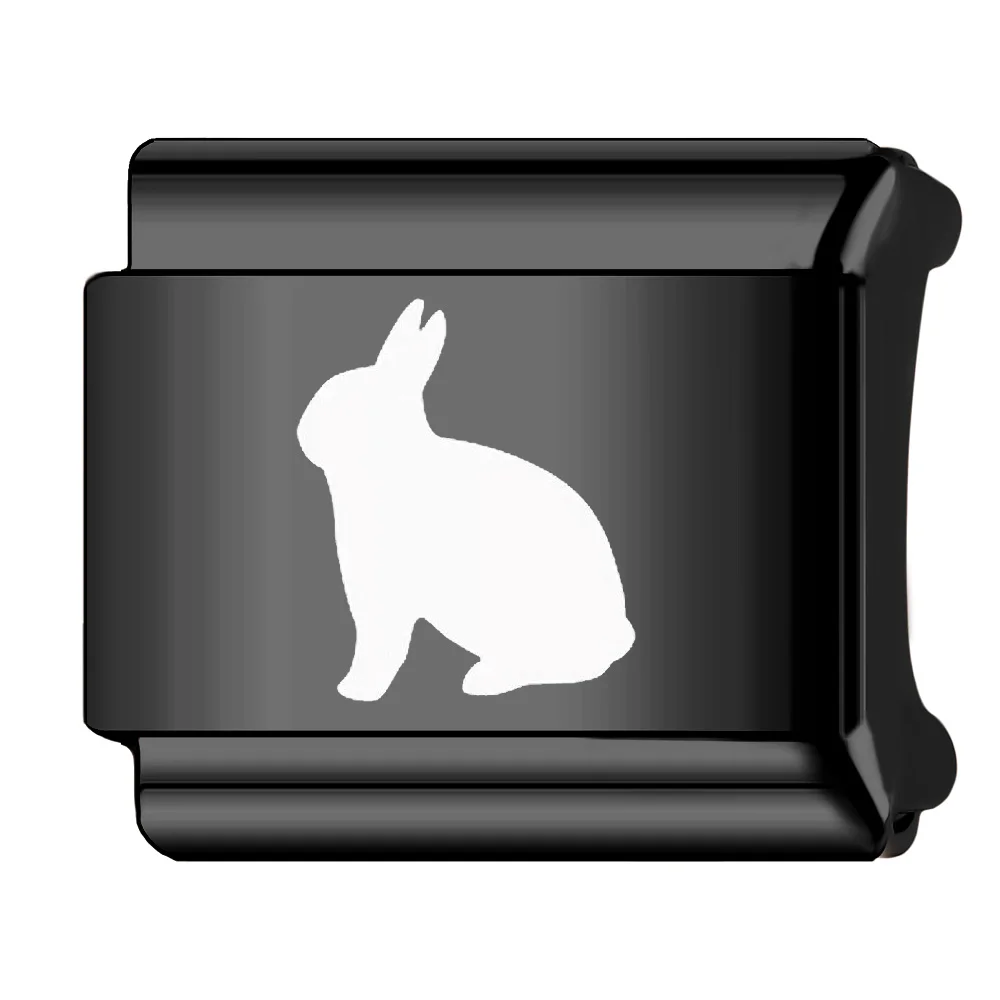 Trusta 2026 New Black Animal Rabbit Laser Italian Charm Bracelets Bracelet Stainless Steel 1pc Module Beads Gifts Fashion N742