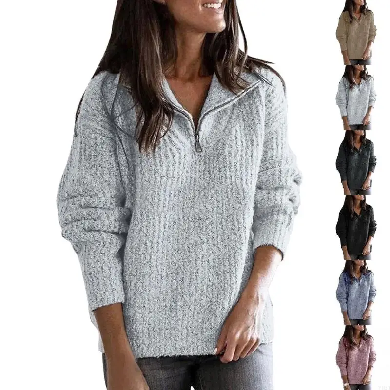 

Свитера с молнией на четверть для женщин, вязаный пуловер с длинными рукавами, деловой повседневный осенний наряд