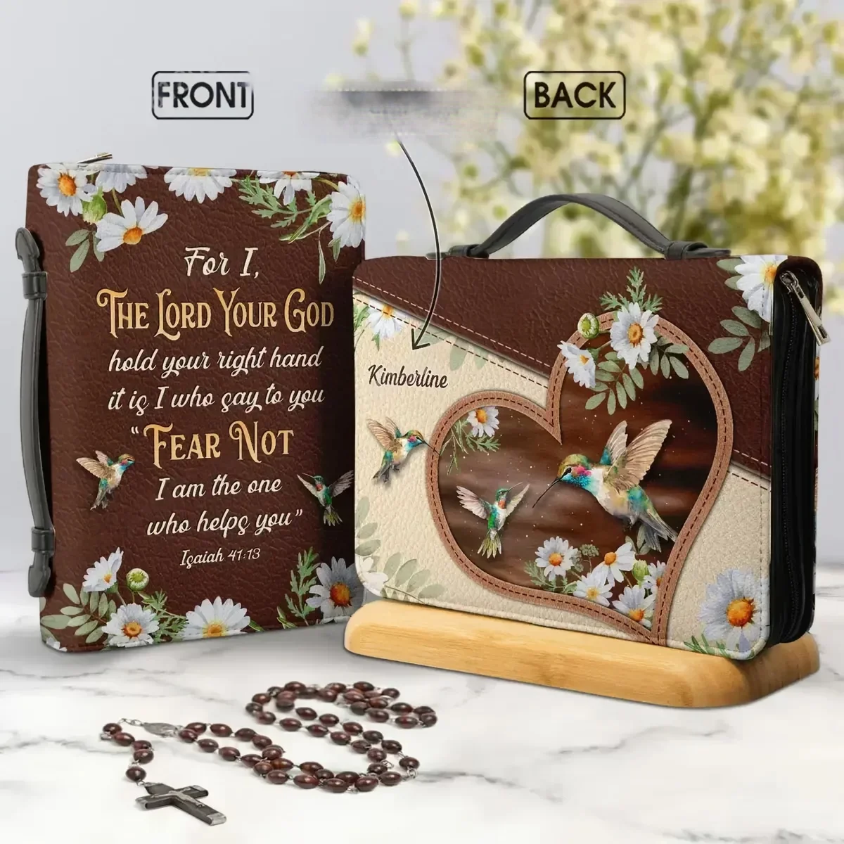 

For I The Lord Your God Hold Your Right Hummingbird Print PU Leather Bible Cover Case for Women Study Book Holy Storage Boxes