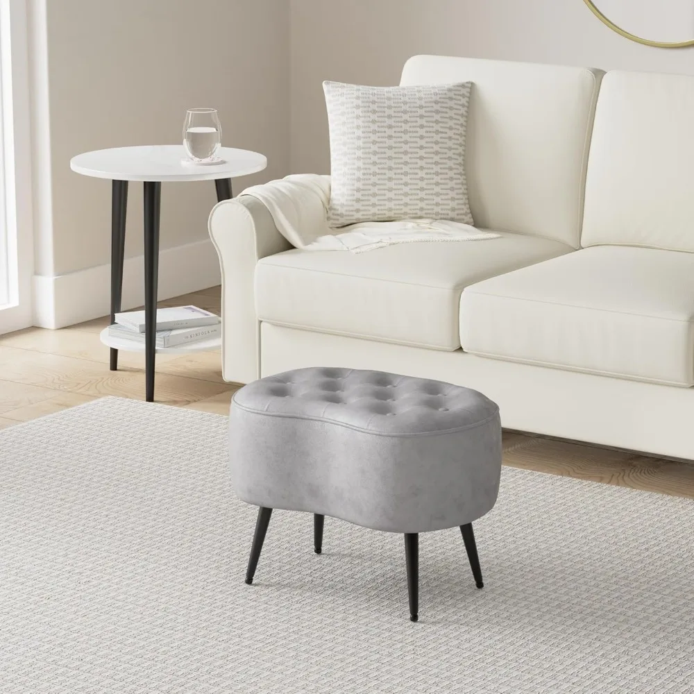 

Tufted Oblong Velvet Ottoman, Mid Century Modern Design Furniture with Steel Legs, Soft, Compact, Padded Foot, Customized