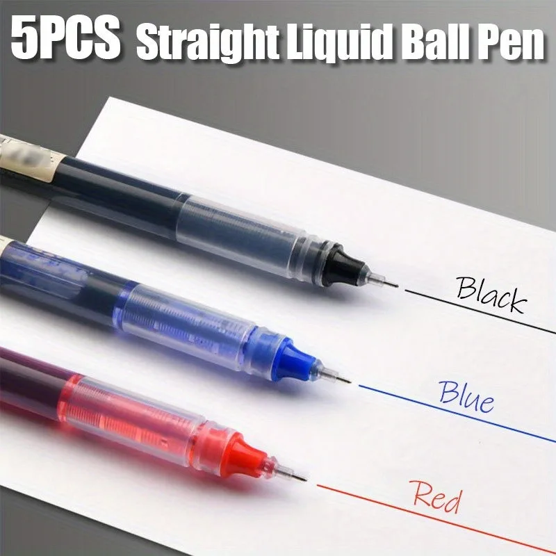 5pcs Learning Office Ink Pen Signature Pen, Quick Drying Test Signature Pen 0.5mm Black Blue Red Ink Ball Pen School Supplies