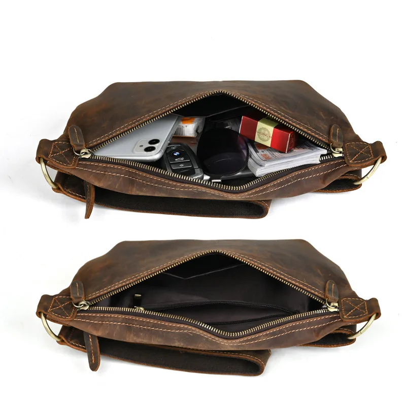 Men Genuine Leather Waist Bag Male Leather Chest Bags Vintage Fanny Packs Men's Crazy Horse Leather Sling Messenger Shoulder bag