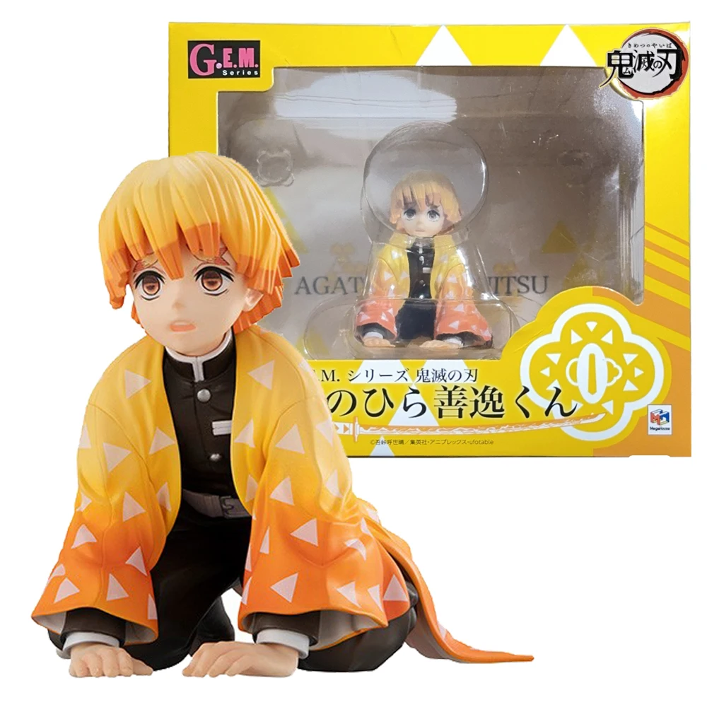 9CM Anime Demon Slayer Agatsuma Zenitsu Kneeling Palm Toy Gift Collection Kamado Tanjiro Aciton Figure Model Doll Cute PVC