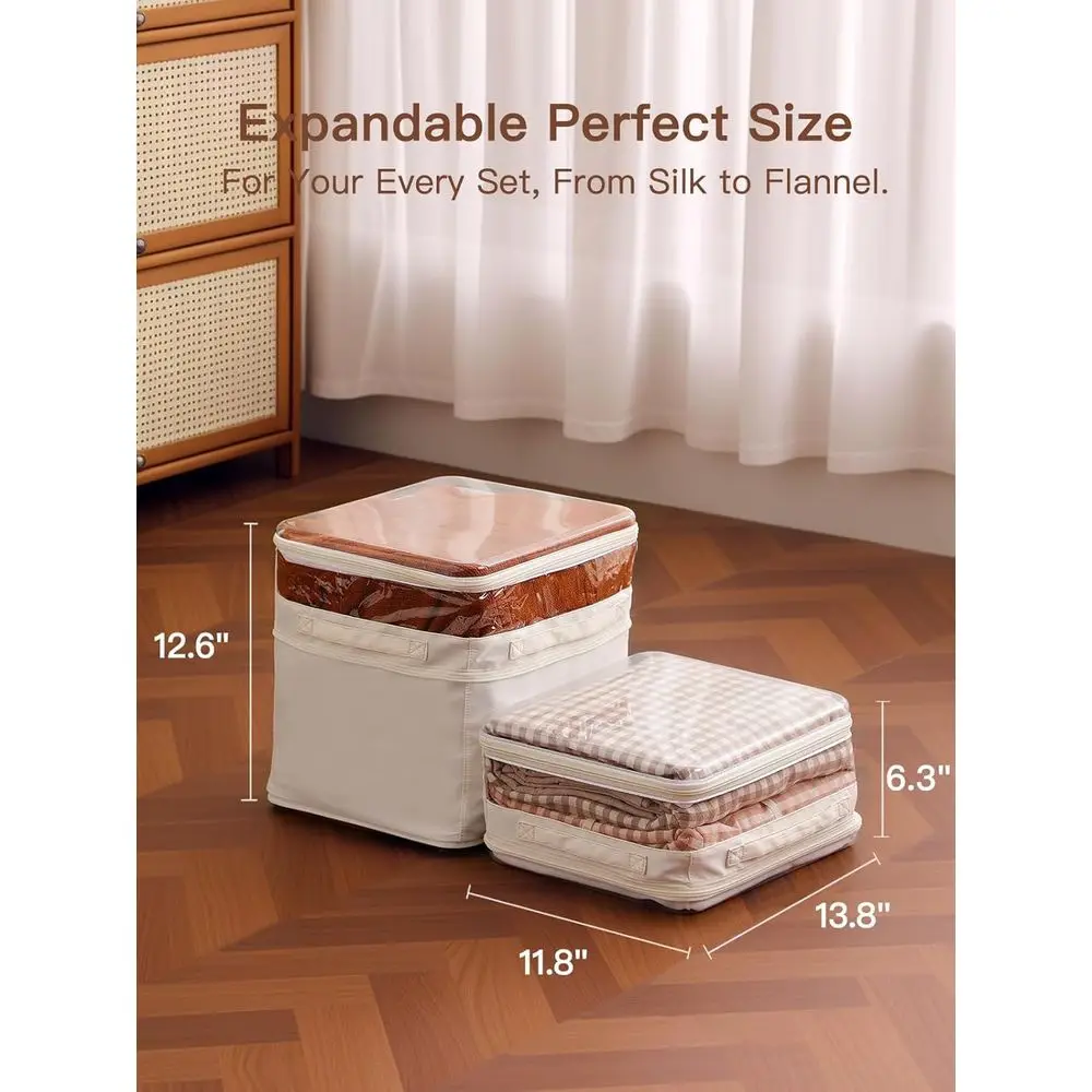 Organizery do przechowywania koców z przezroczystego, twardego tworzywa, rozszerzalne, dwustronne, z dużymi, sztaplowanymi pojemnikami do szafy.