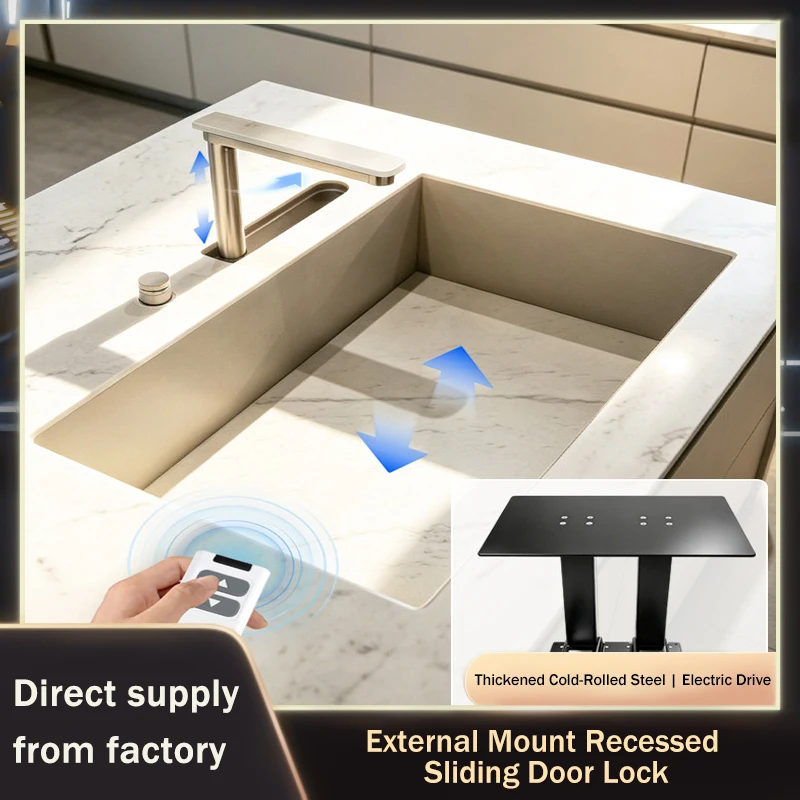 Smart Integrated Touchless Induction Electric Lift Up Down Hidden Sink Faucet System With Rotation Control For Kitchen Island