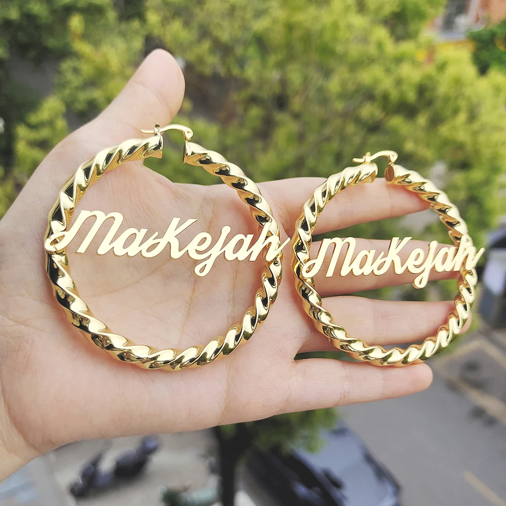 

DODOAI Personality New Custom Twist Hoop Earrings For Women, Bold Rope Earrings with Name,Customize Name Round Earring Jewellery