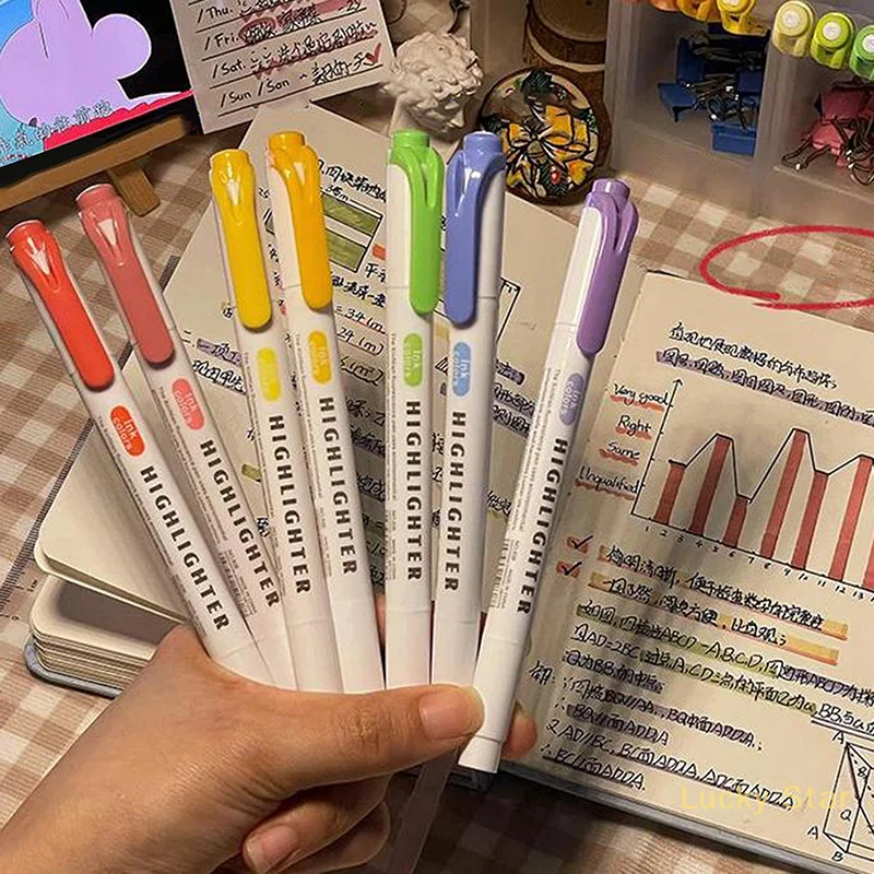 

15 Colors Fluorescent Drawing Markers Double Headed Highlighter Pen Set Highlighters Pens Art Japanese Cute Pastel Stationery