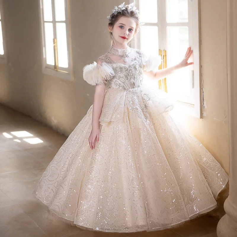Girls' Dress High-End Light Luxury Niche Host Beautiful Princess Dress Children's Day Piano Performance Costume